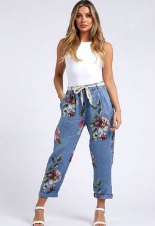 Marcella Linen trousers floral blue