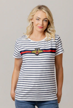 Load image into Gallery viewer, Bee tee navy stripe
