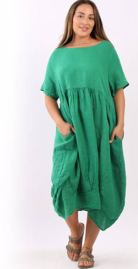 Mila linen dress green apple