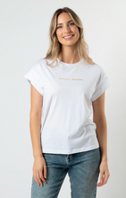 Load image into Gallery viewer, Cuff sleeve tshirt white w gold logo
