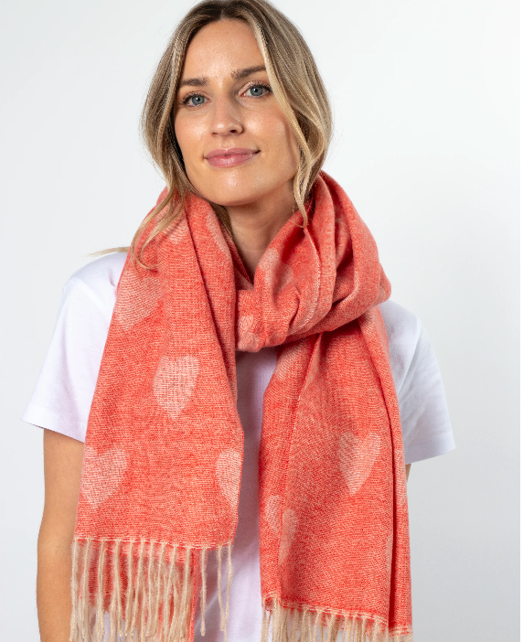 Coral with hearts scarf