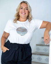 Load image into Gallery viewer, Sequin tee white w silver circle
