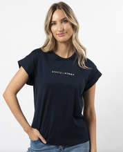 Load image into Gallery viewer, Cuff sleeve navy logo t shirt
