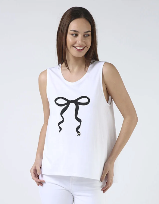 White tank with black bow