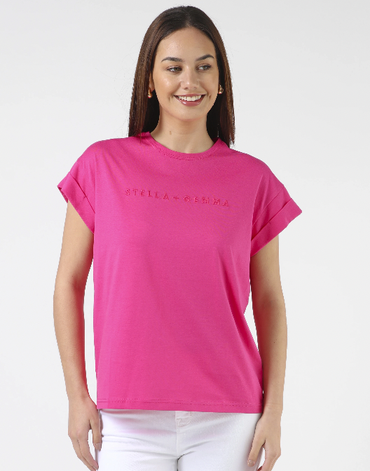 Cuff sleeve cerise logo t shirt