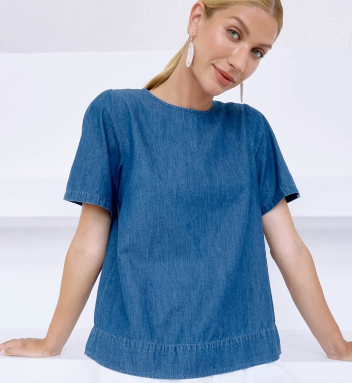 Melenia denim top indigo
