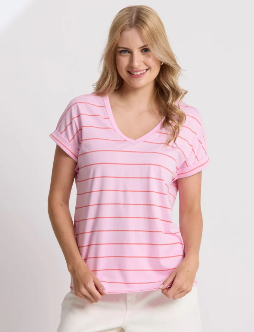 Soho cuff tee v tee candy w red stripe