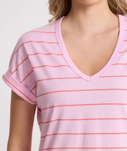 Load image into Gallery viewer, Soho cuff tee v tee candy w red stripe

