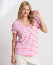 Load image into Gallery viewer, Soho cuff tee v tee candy w red stripe
