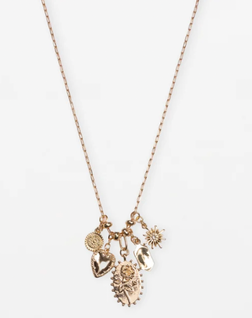 Gold multi charm necklace