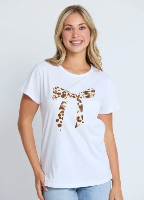 Classic tee white summer leopard bow