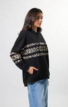 Load image into Gallery viewer, Newport hoodie black leopard icon stripe
