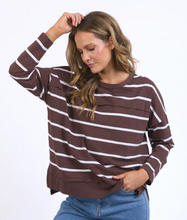 Load image into Gallery viewer, Jayne throw on top chocolate and white stripe
