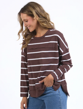 Load image into Gallery viewer, Jayne throw on top chocolate and white stripe
