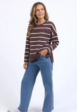 Load image into Gallery viewer, Jayne throw on top chocolate and white stripe
