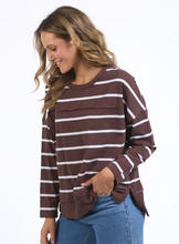 Load image into Gallery viewer, Jayne throw on top chocolate and white stripe
