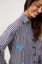 Load image into Gallery viewer, Mykonos embroidered stripe shirt navy
