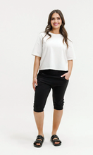 Load image into Gallery viewer, 3/4 Apartment pants Black with blue haven stripe X
