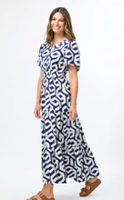 Load image into Gallery viewer, Vittoria dress indigo geo

