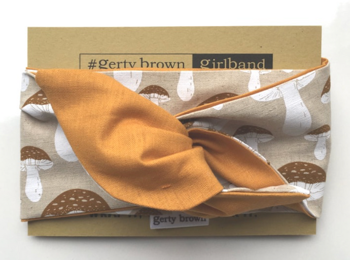 #Gerty Brown Girlband -Mushrooms