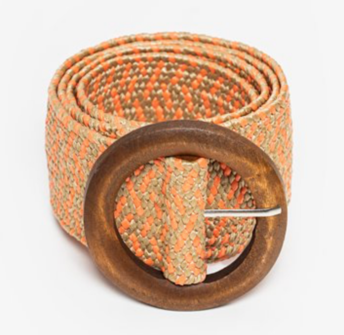 Orange & natural rattan belt