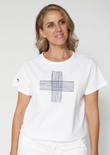 Load image into Gallery viewer, White navy line cross t shirt
